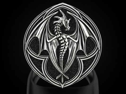 {{jewelry_for_geeks}} - {{ GameFanCraft}} Jewelry Silver Flying Fire Dragon chunky ring