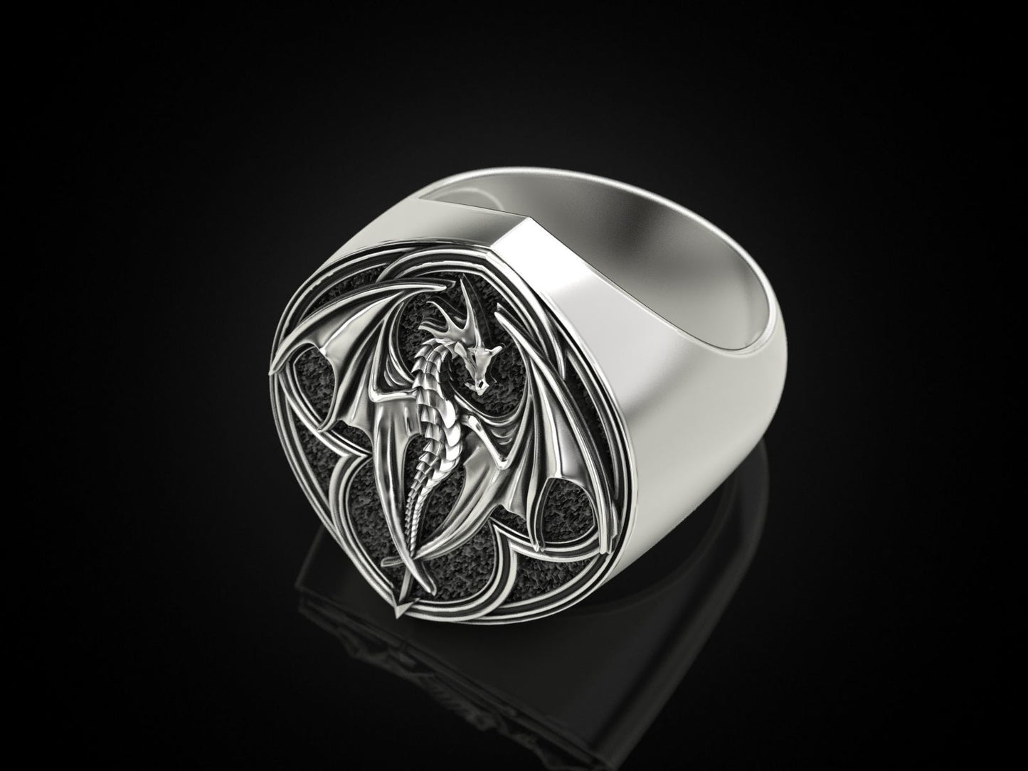 {{jewelry_for_geeks}} - {{ GameFanCraft}} Jewelry Silver Flying Fire Dragon chunky ring