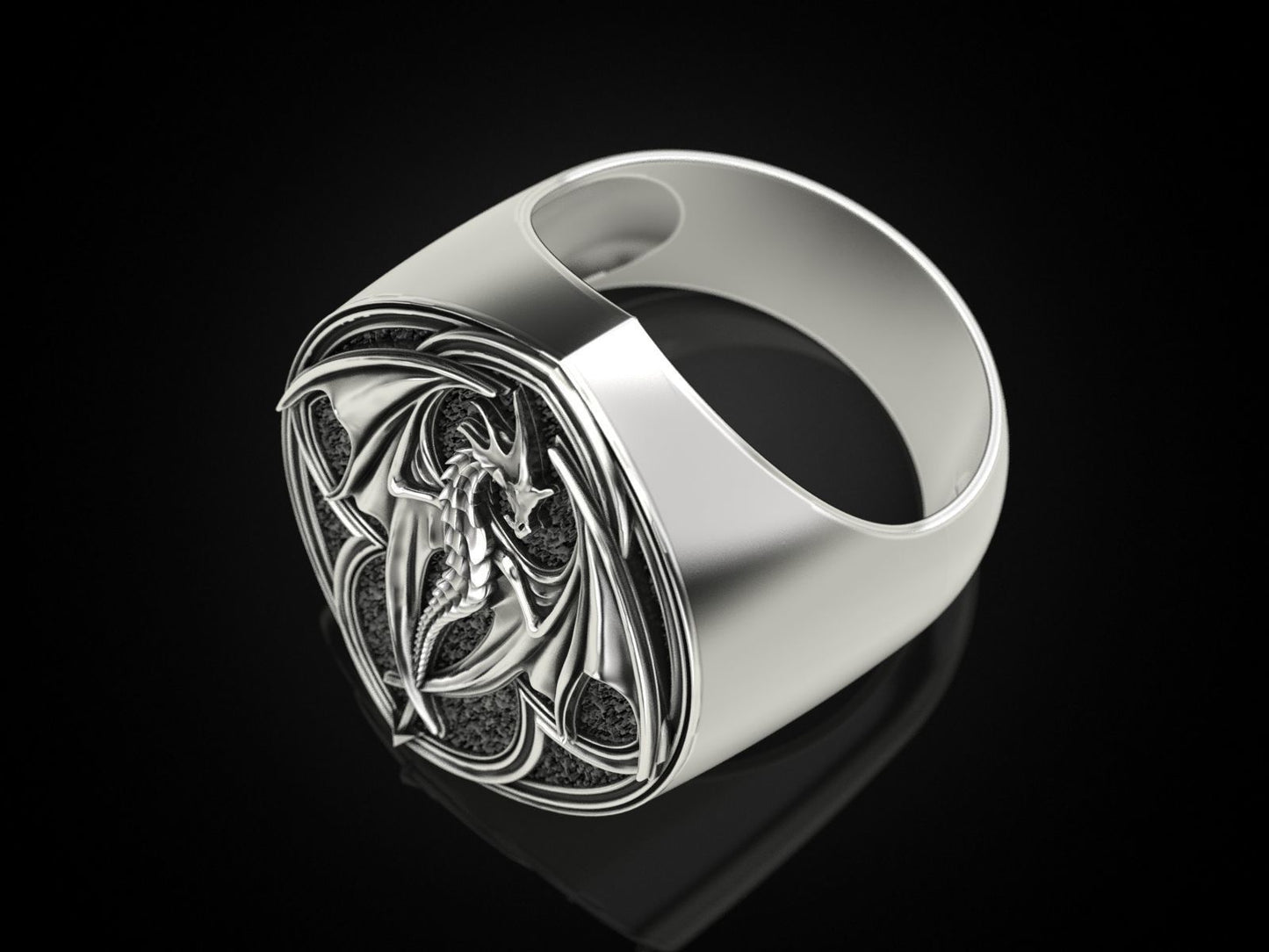 {{jewelry_for_geeks}} - {{ GameFanCraft}} Jewelry Silver Flying Fire Dragon chunky ring