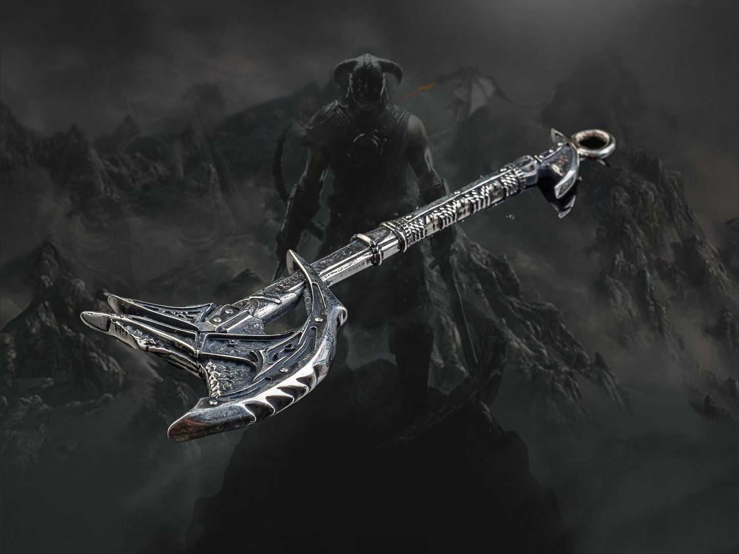 {{jewelry_for_geeks}} - {{ GameFanCraft}} Pendant Silver Daedric Battle Axe Pendant
