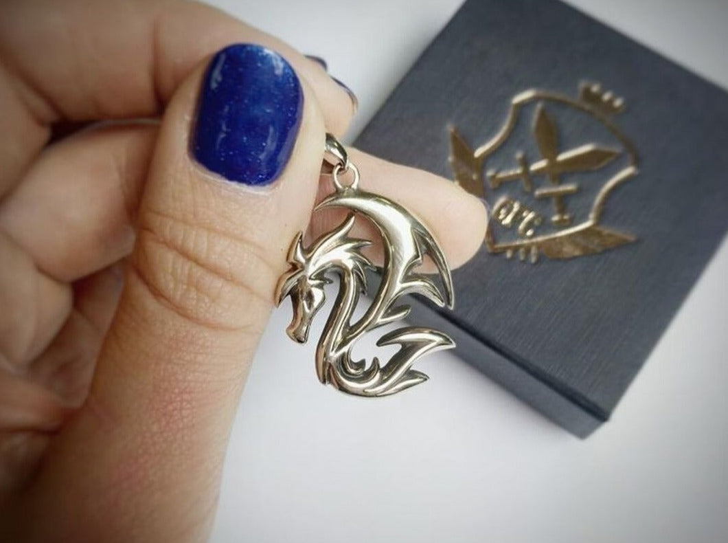 {{jewelry_for_geeks}} - {{ GameFanCraft}} Pendant Silver Fantasy Chinese Dragon Pendant