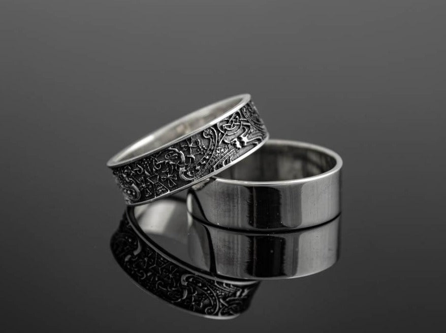{{jewelry_for_geeks}} - {{ GameFanCraft}} Ring Silver Scandinavian ring with guarding symbols