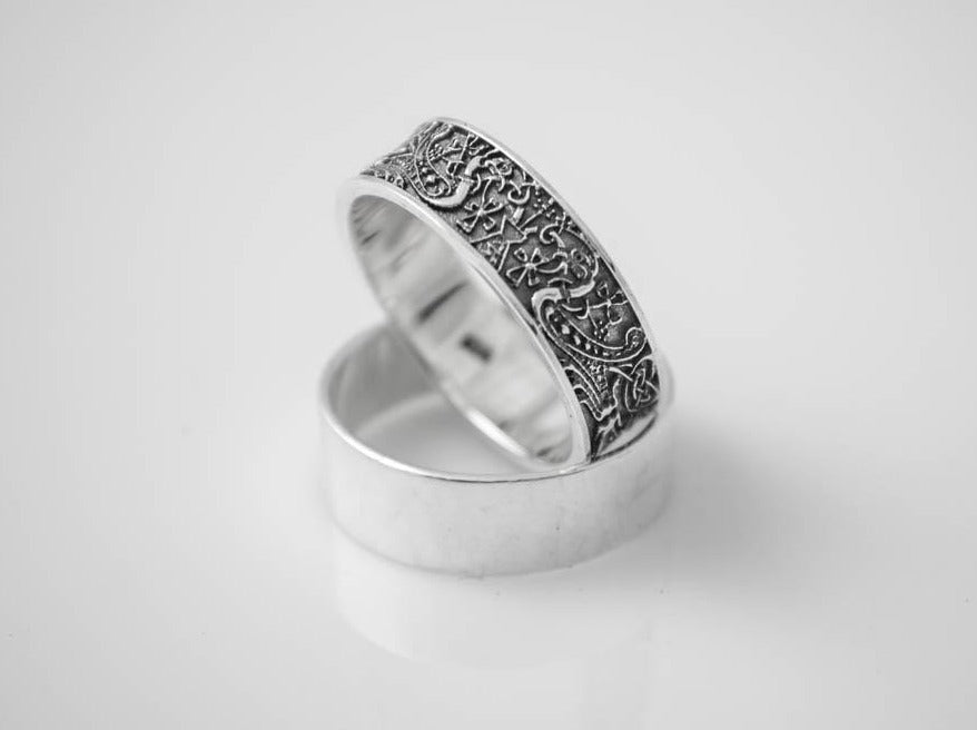 {{jewelry_for_geeks}} - {{ GameFanCraft}} Ring Silver Scandinavian ring with guarding symbols