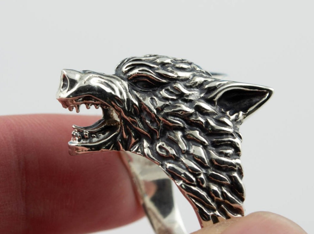{{jewelry_for_geeks}} - {{ GameFanCraft}} Ring Silver Wolf Head Ring