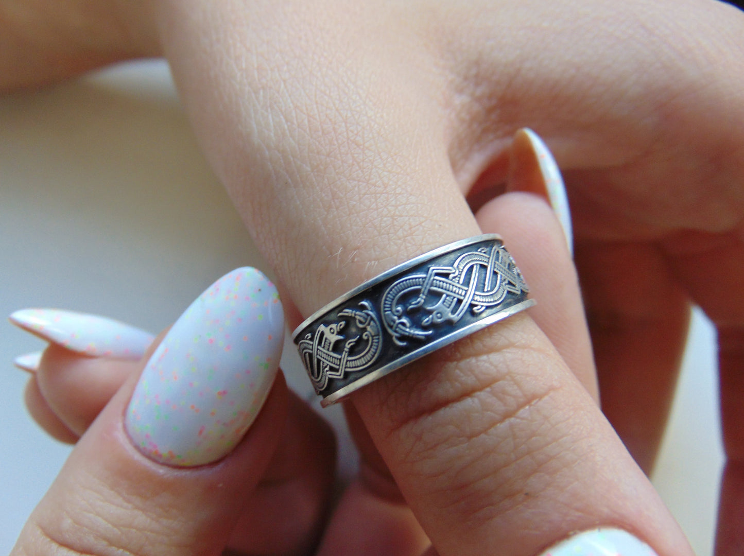 {{jewelry_for_geeks}} - {{ GameFanCraft}} Ring Silver Scandinavian ring with sea monsters