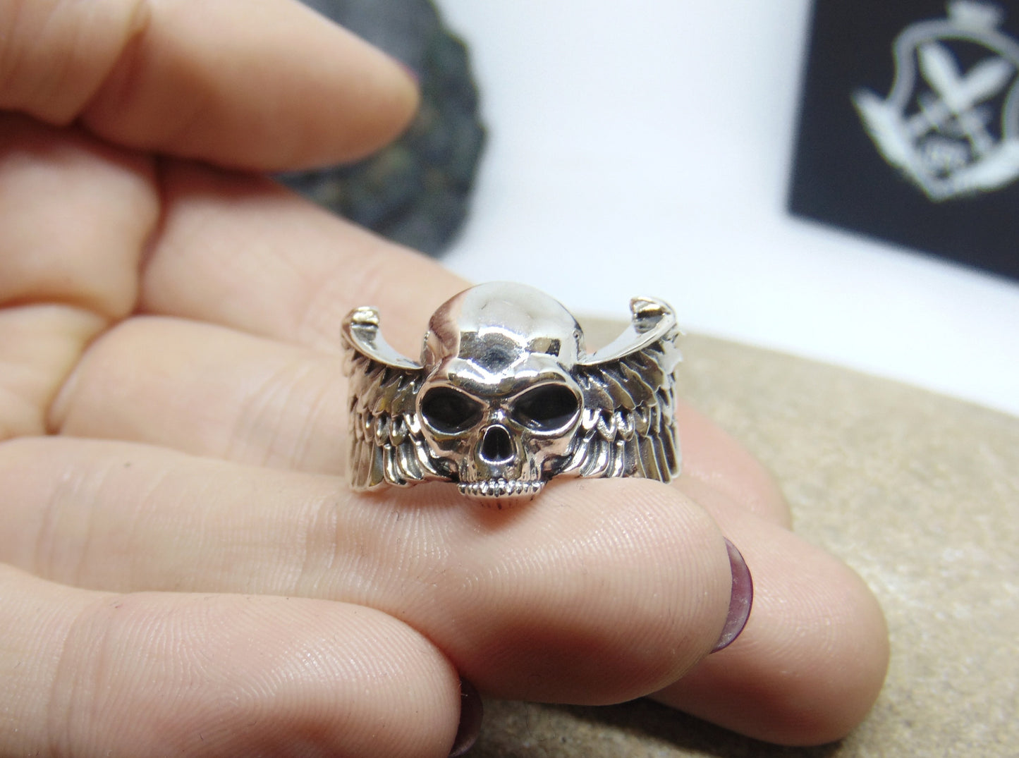 {{jewelry_for_geeks}} - {{ GameFanCraft}} Ring Silver Winged skull ring