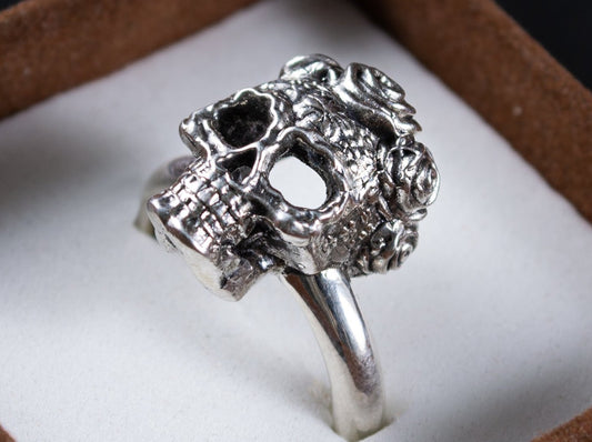 {{jewelry_for_geeks}} - {{ GameFanCraft}} Ring Silver Halloween Floral Mexican Skull Ring