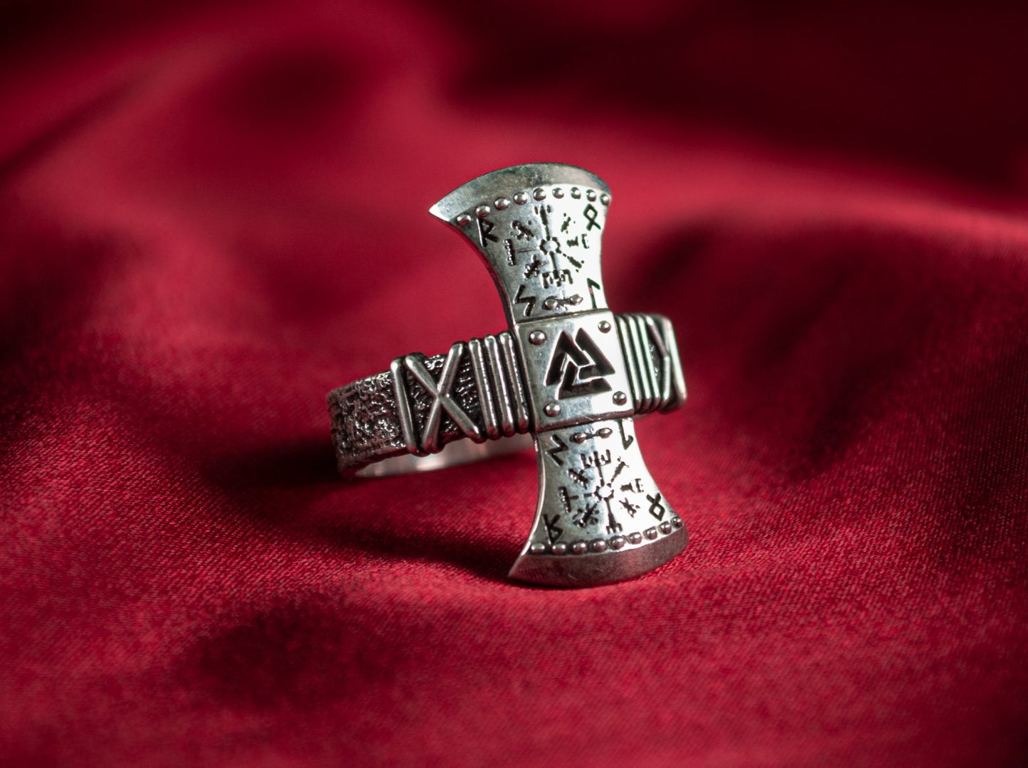 {{jewelry_for_geeks}} - {{ GameFanCraft}} Rings Silver Valknut Viking Ring with runes