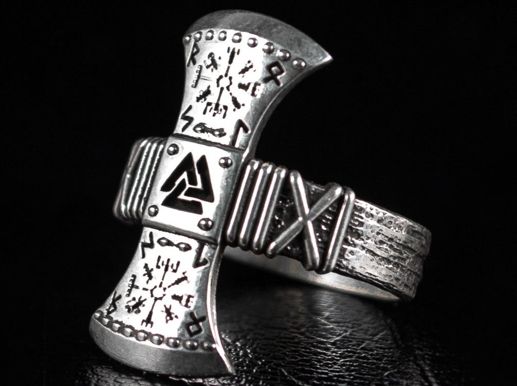 {{jewelry_for_geeks}} - {{ GameFanCraft}} Rings Silver Valknut Viking Ring with runes