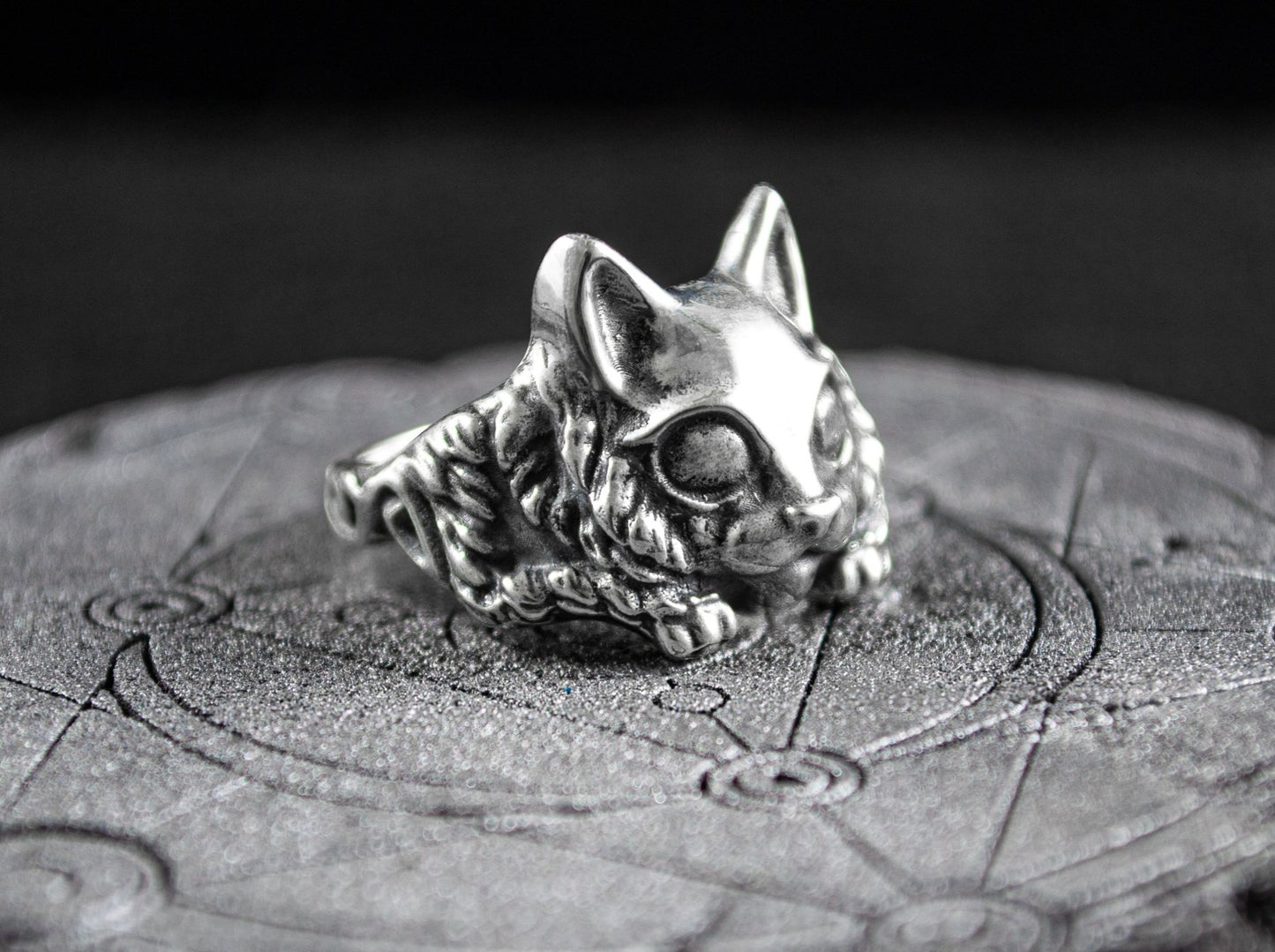 {{jewelry_for_geeks}} - {{ GameFanCraft}} Ring Silver Cat Ring with Big Eyes