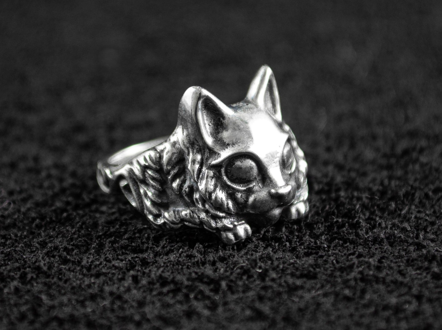 {{jewelry_for_geeks}} - {{ GameFanCraft}} Ring Silver Cat Ring with Big Eyes