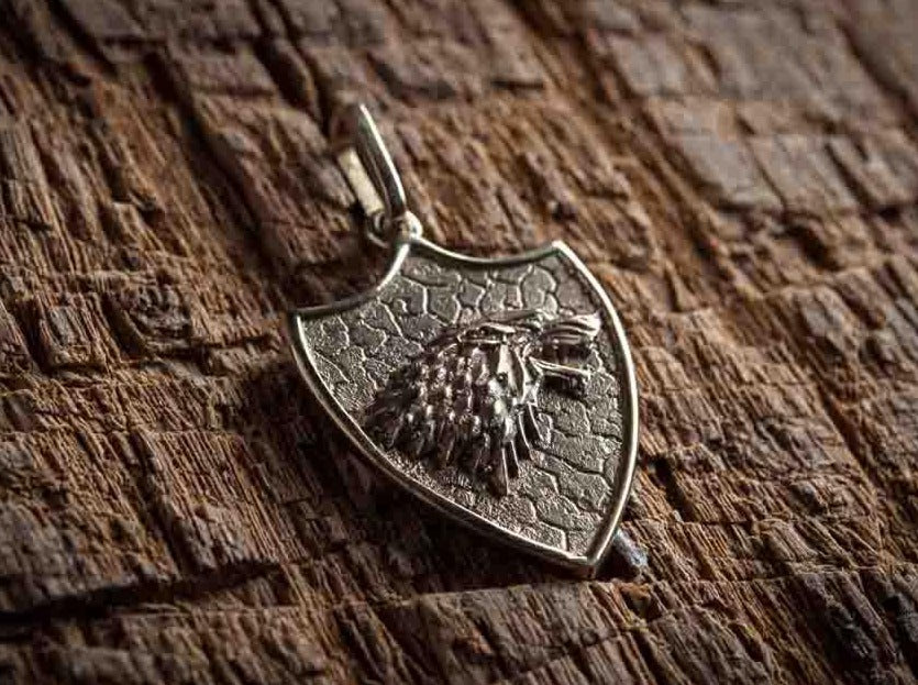 {{jewelry_for_geeks}} - {{ GameFanCraft}} Pendant Silver House Stark Wolf Head Pendant
