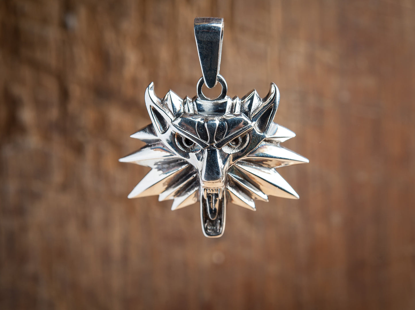 {{jewelry_for_geeks}} - {{ GameFanCraft}} Pendant Silver Wolf Head Witcher Medallion