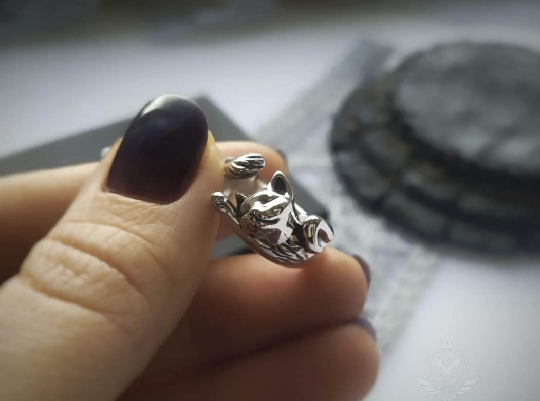 {{jewelry_for_geeks}} - {{ GameFanCraft}} Ring Silver Lazy Cat Ring
