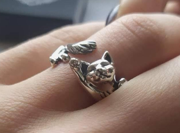 {{jewelry_for_geeks}} - {{ GameFanCraft}} Ring Silver Lazy Cat Ring
