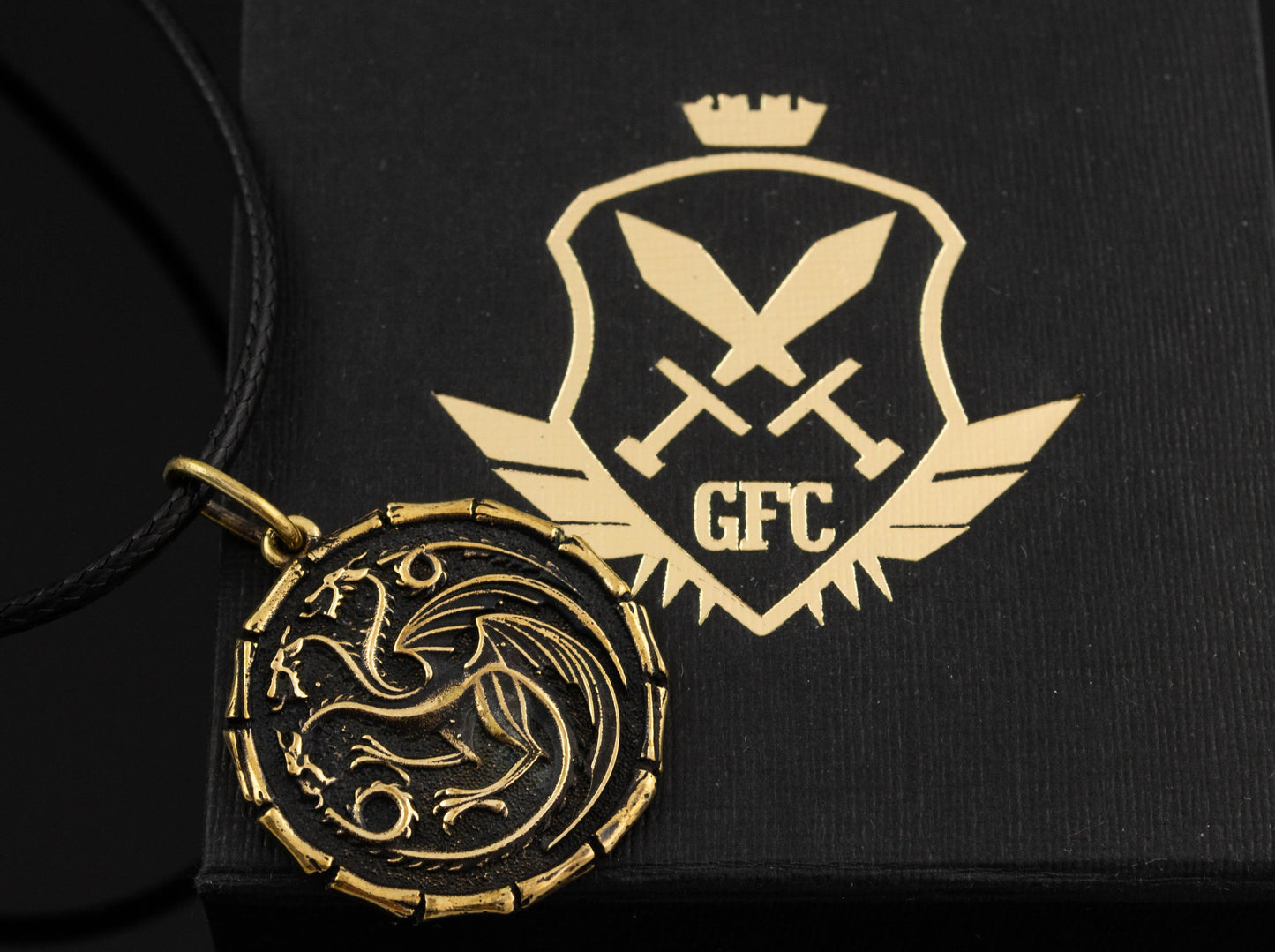 {{jewelry_for_geeks}} - {{ GameFanCraft}} Pendant Brass House Targaryen Dragon Pendant