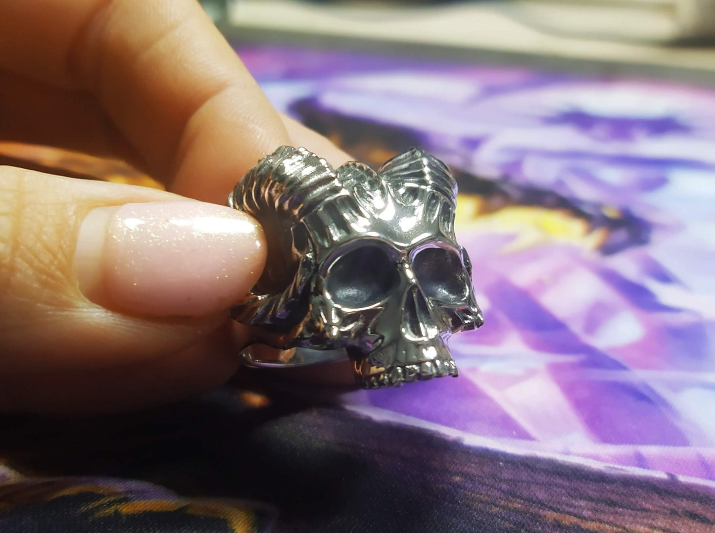 {{jewelry_for_geeks}} - {{ GameFanCraft}} Ring Silver Horned Demon Skull ring