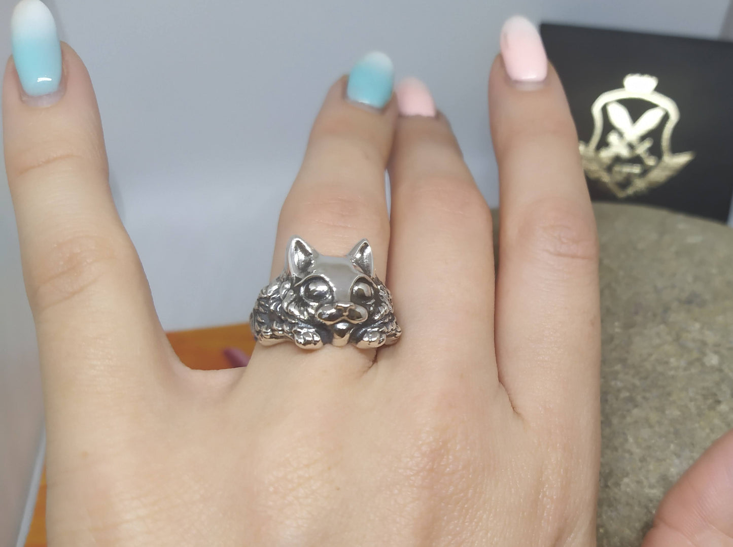 {{jewelry_for_geeks}} - {{ GameFanCraft}} Ring Silver Cat Ring with Big Eyes