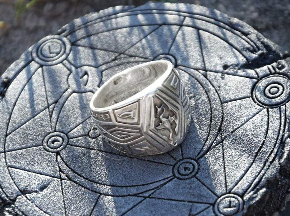 {{jewelry_for_geeks}} - {{ GameFanCraft}} Ring Silver Elder Scrolls Imperial Dragon ring with runes