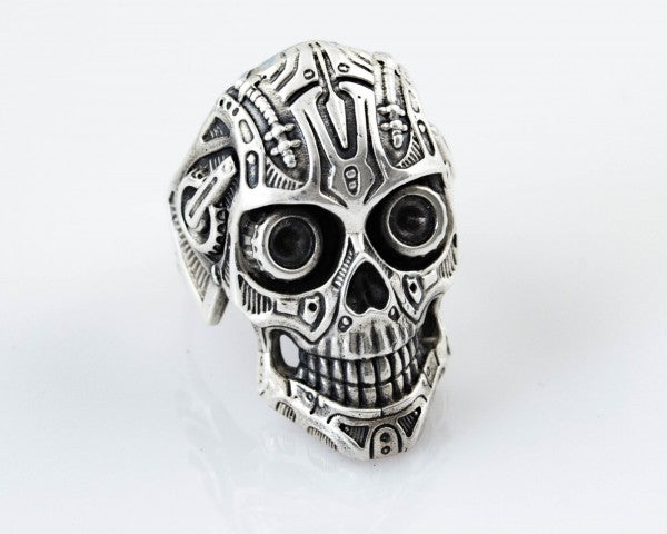 {{jewelry_for_geeks}} - {{ GameFanCraft}} Ring Silver Cyberpunk Smiling Skull Ring