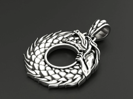 {{jewelry_for_geeks}} - {{ GameFanCraft}} Pendant Silver Ouroboros Dragon Pendant