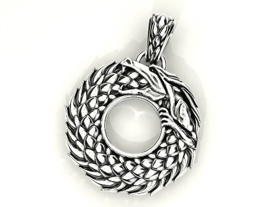 {{jewelry_for_geeks}} - {{ GameFanCraft}} Pendant Silver Ouroboros Dragon Pendant