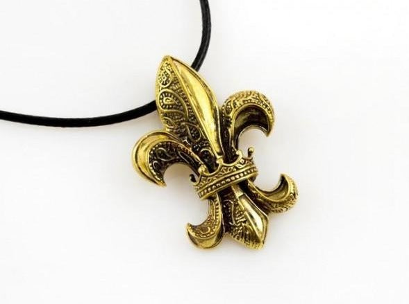 {{jewelry_for_geeks}} - {{ GameFanCraft}} Pendant Brass Heraldic Lily Pendant