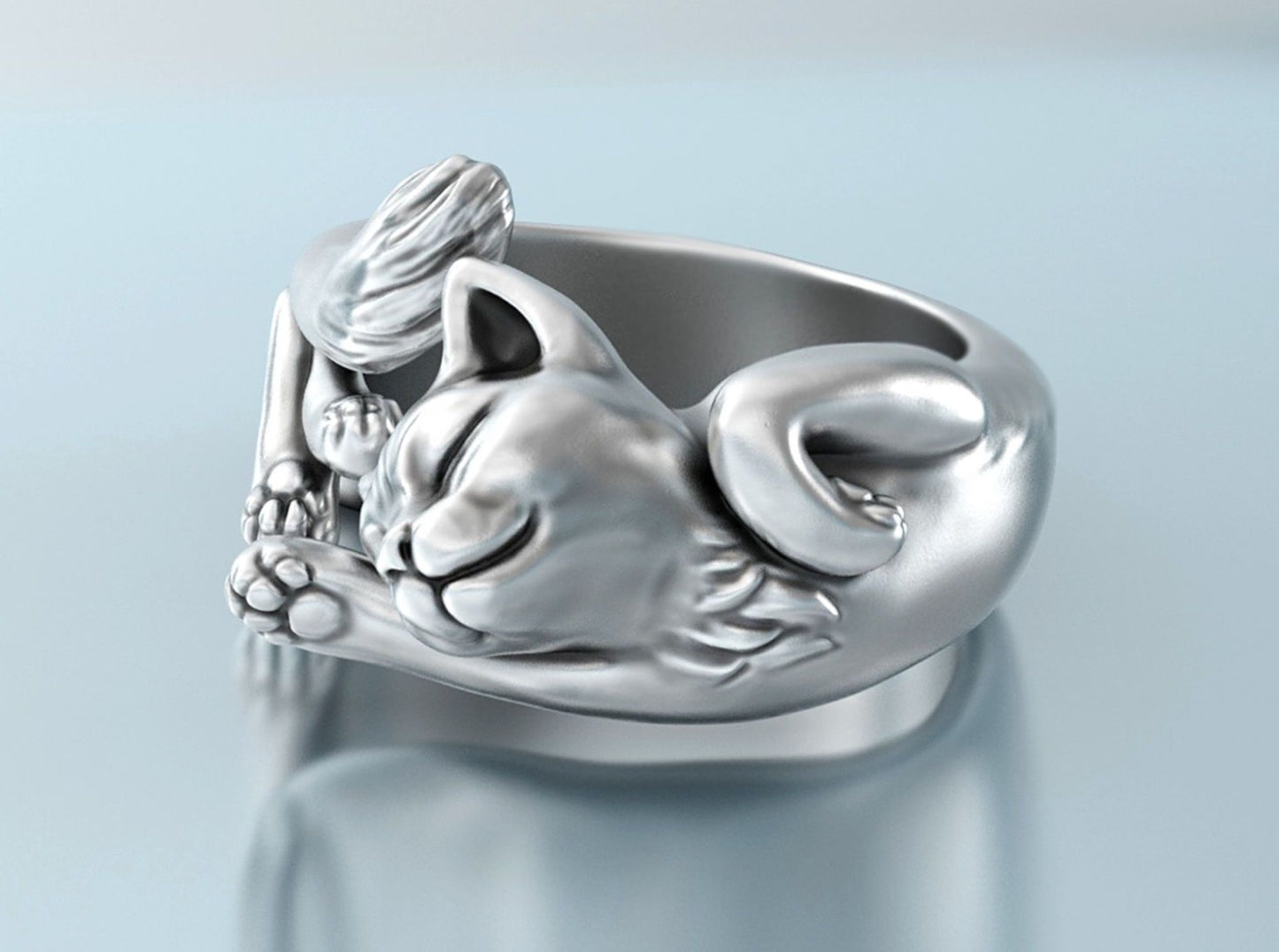 {{jewelry_for_geeks}} - {{ GameFanCraft}} Ring Silver Lazy Cat Ring