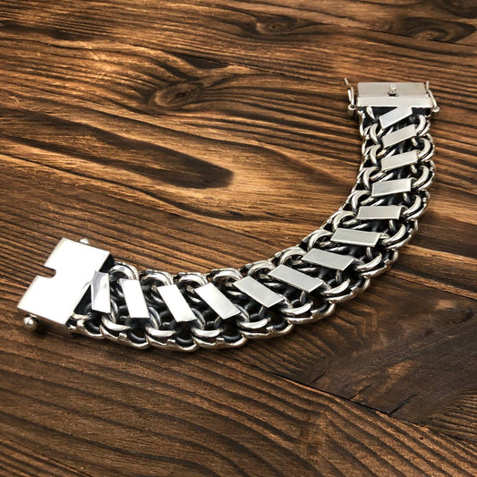 {{jewelry_for_geeks}} - {{ GameFanCraft}} Bracelet Wide Silver bracelet "Double Bismarck"