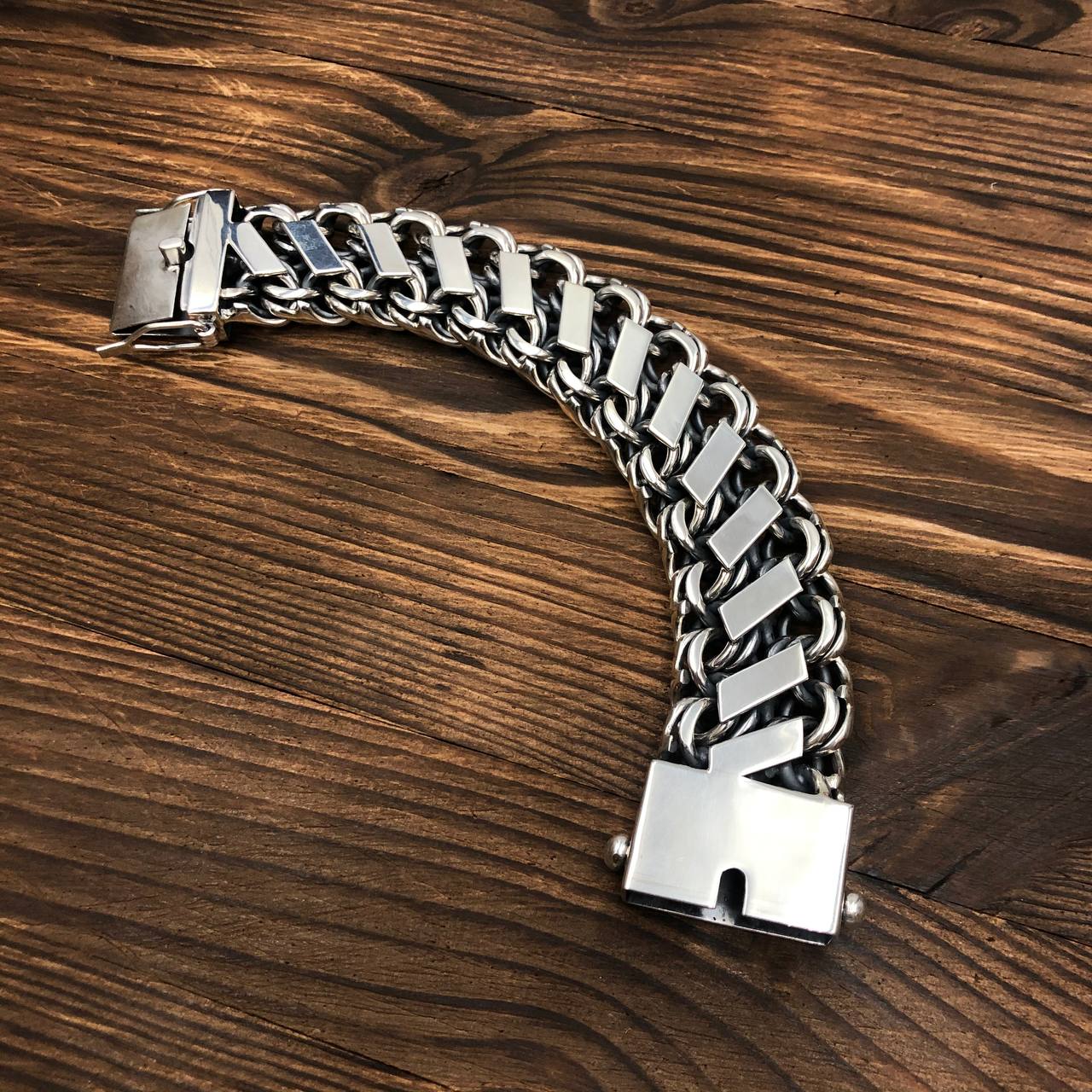 {{jewelry_for_geeks}} - {{ GameFanCraft}} Bracelet Wide Silver bracelet "Double Bismarck"