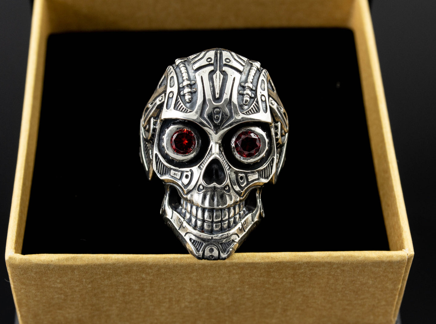 {{jewelry_for_geeks}} - {{ GameFanCraft}} Ring Silver Cyberpunk Smiling Skull Ring