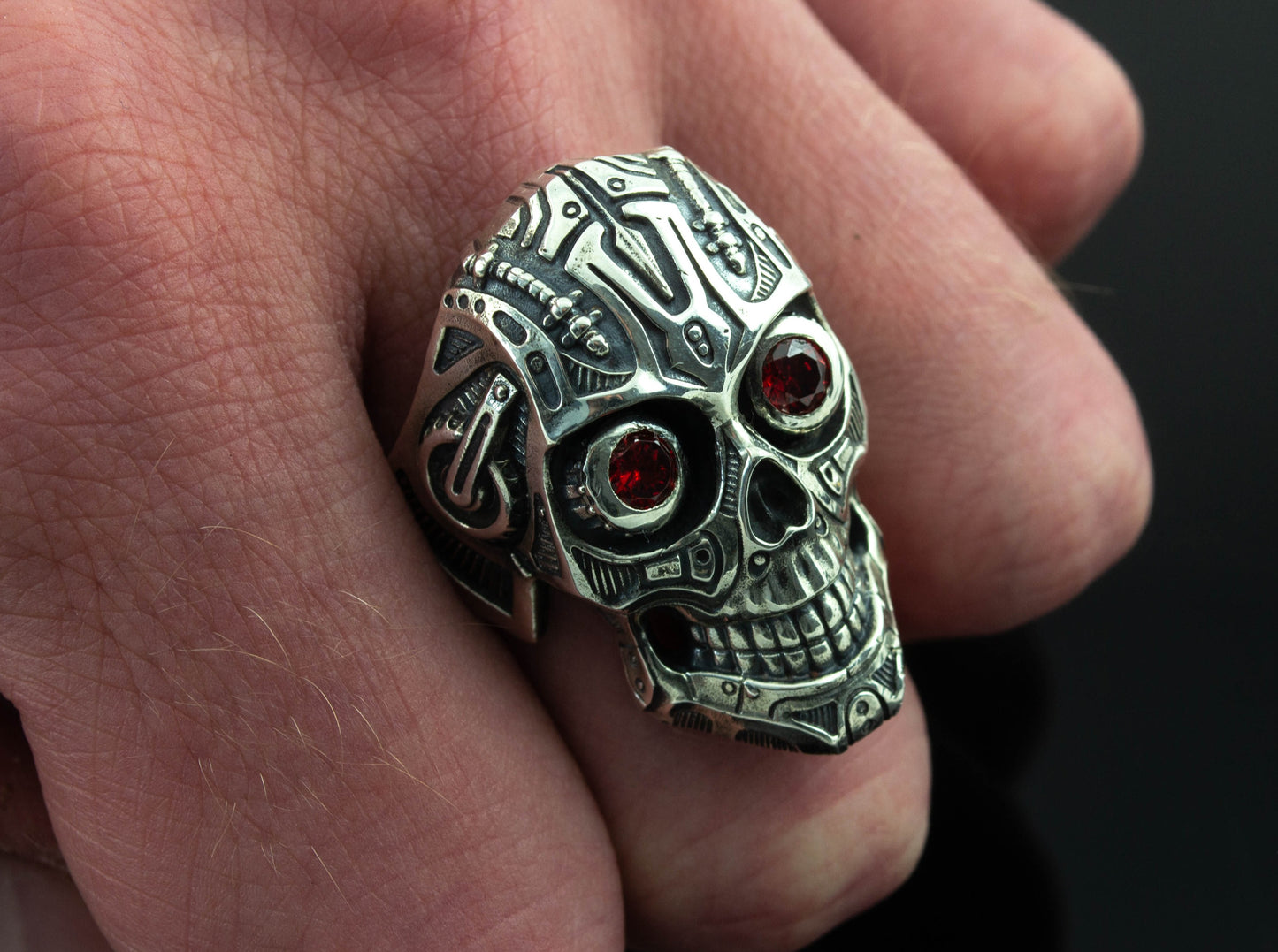 {{jewelry_for_geeks}} - {{ GameFanCraft}} Ring Silver Cyberpunk Smiling Skull Ring
