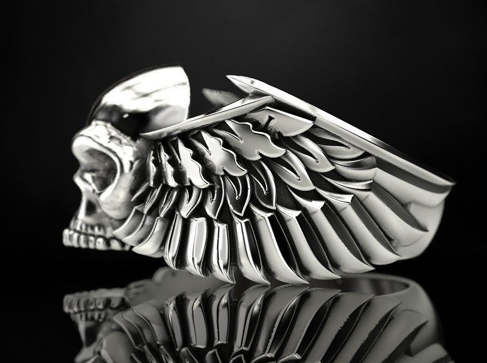 {{jewelry_for_geeks}} - {{ GameFanCraft}} Ring Silver Winged skull ring