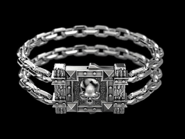 Gothic style Sterling Silver Skull Bracelet