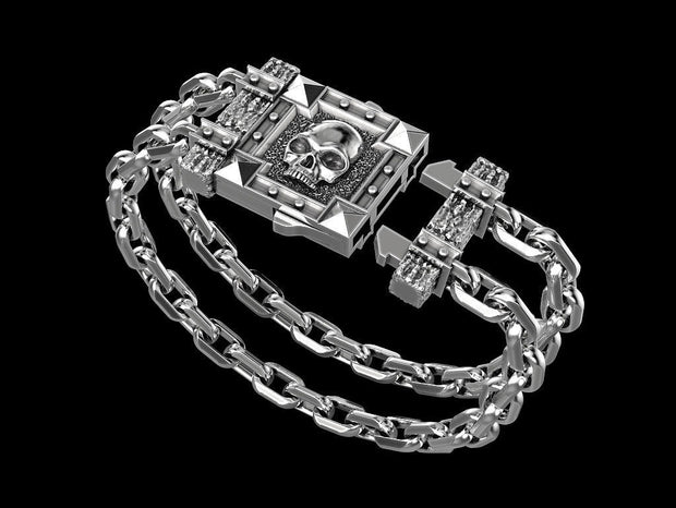 Gothic style Sterling Silver Skull Bracelet