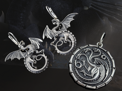 {{jewelry_for_geeks}} - {{ GameFanCraft}} Set Sterling Silver Targaryen Dragon Jewelry Gift Set