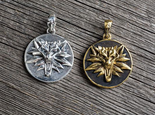 {{jewelry_for_geeks}} - {{ GameFanCraft}} Pendant Brass Witcher Wolf head medallion