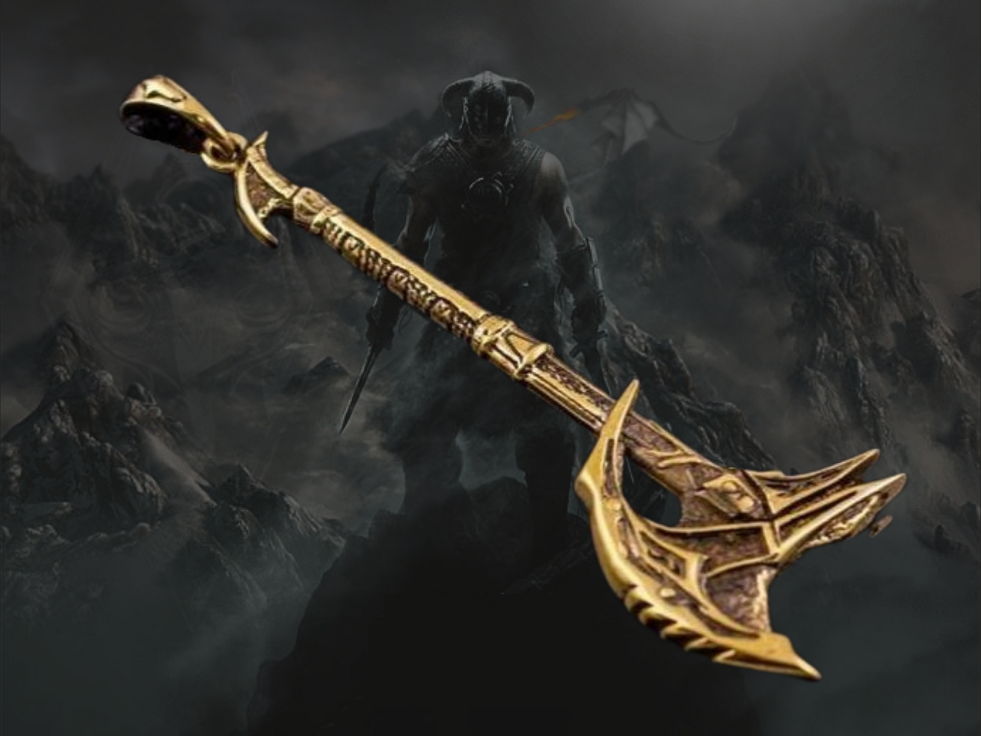 {{jewelry_for_geeks}} - {{ GameFanCraft}} Pendant Brass Daedric Battle Axe Pendant