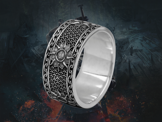 {{jewelry_for_geeks}} - {{ GameFanCraft}} Ring Silver Nilfgaard Sun Ring from the Witcher World