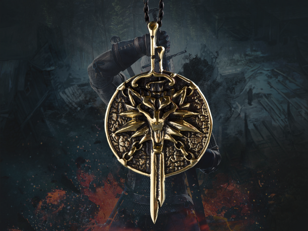 {{jewelry_for_geeks}} - {{ GameFanCraft}} Pendant Brass Witcher Wolf Head Pendant with Swords