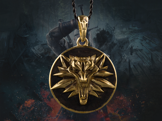 {{jewelry_for_geeks}} - {{ GameFanCraft}} Pendant Brass Witcher Wolf head medallion