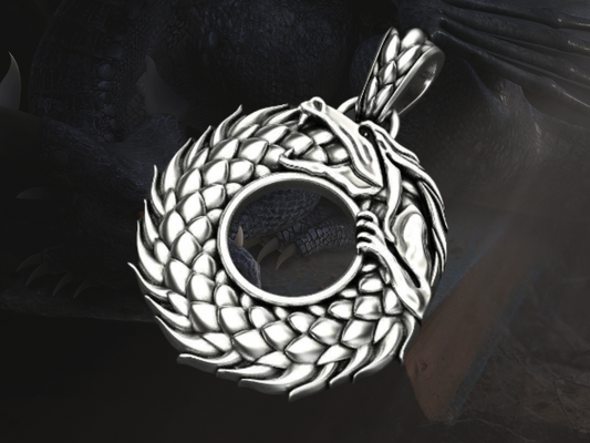 {{jewelry_for_geeks}} - {{ GameFanCraft}} Pendant Silver Ouroboros Dragon Pendant