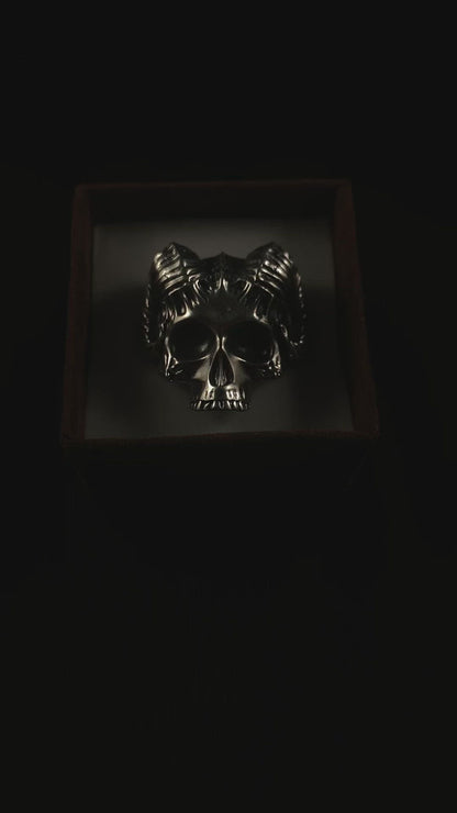 Silver Handmade Horned Demon Skull Ring