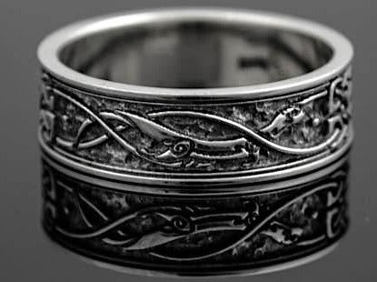 {{jewelry_for_geeks}} - {{ GameFanCraft}} Ring Silver Scandinavian ring with sea dragons