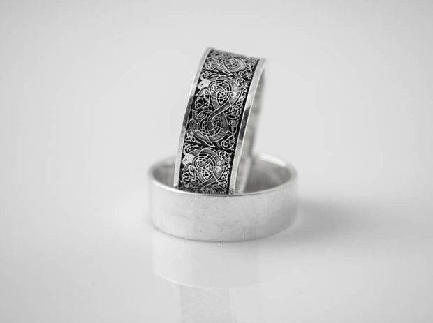 {{jewelry_for_geeks}} - {{ GameFanCraft}} Ring Silver Scandinavian ring with mythical creatures