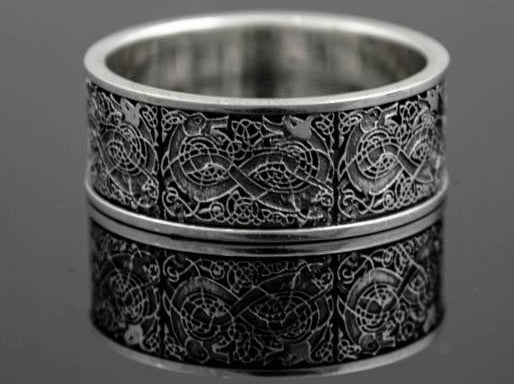 {{jewelry_for_geeks}} - {{ GameFanCraft}} Ring Silver Scandinavian ring with mythical creatures