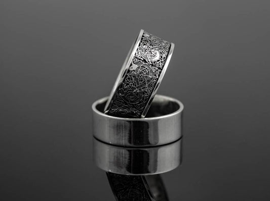 {{jewelry_for_geeks}} - {{ GameFanCraft}} Ring Silver Scandinavian ring with mythical creatures