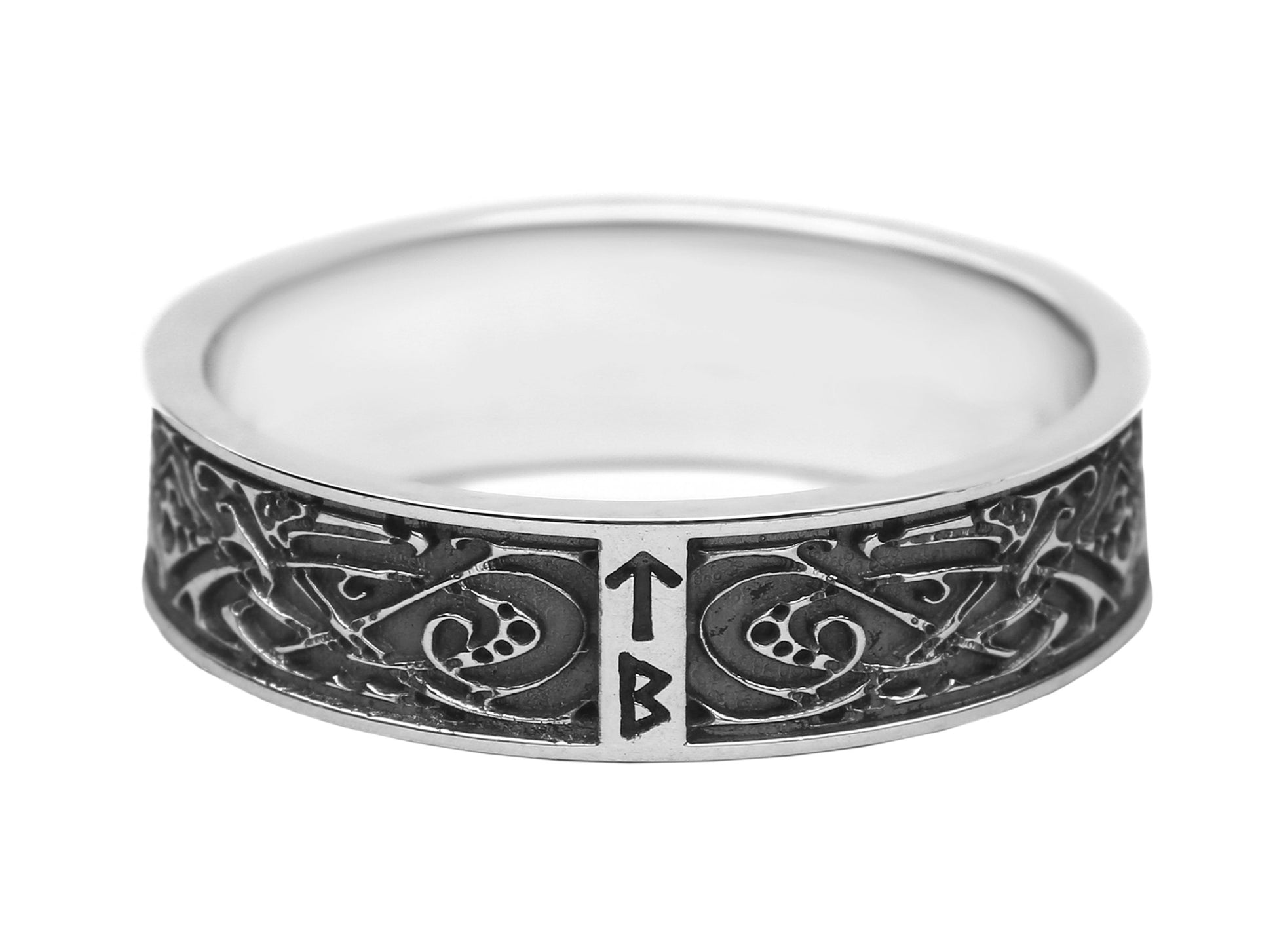 {{jewelry_for_geeks}} - {{ GameFanCraft}} Ring Silver Scandinavian ring with runes Tiwaz and Berkana
