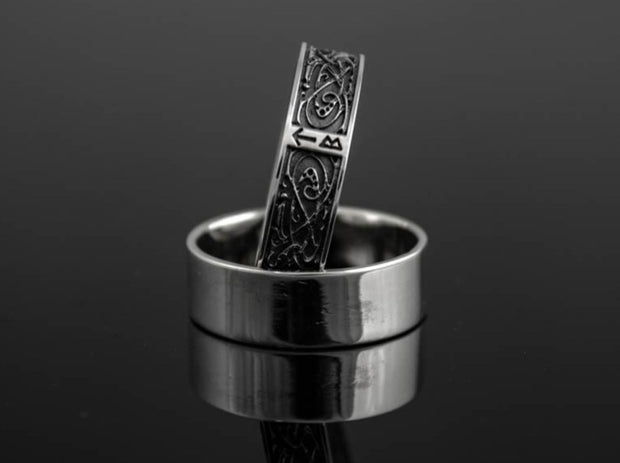 {{jewelry_for_geeks}} - {{ GameFanCraft}} Ring Silver Scandinavian ring with runes Tiwaz and Berkana