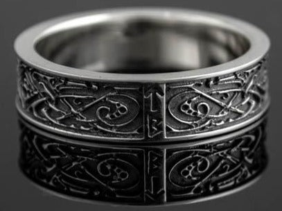 {{jewelry_for_geeks}} - {{ GameFanCraft}} Ring Silver Scandinavian ring with runes Tiwaz and Berkana